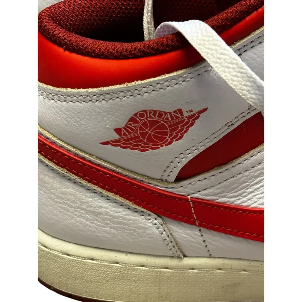 Nike Air Jordan 1 Mid GS White Red Leather High Top Sneakers Youth 7Y